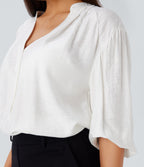 V Neck Bishop Sleeve Oversize Casual Top — White — view 5