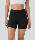 High Waisted Double Pockets Yoga Biker Shorts 5'' — Black — view 3