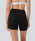 High Waisted Double Pockets Yoga Biker Shorts 5'' — Black — view 2