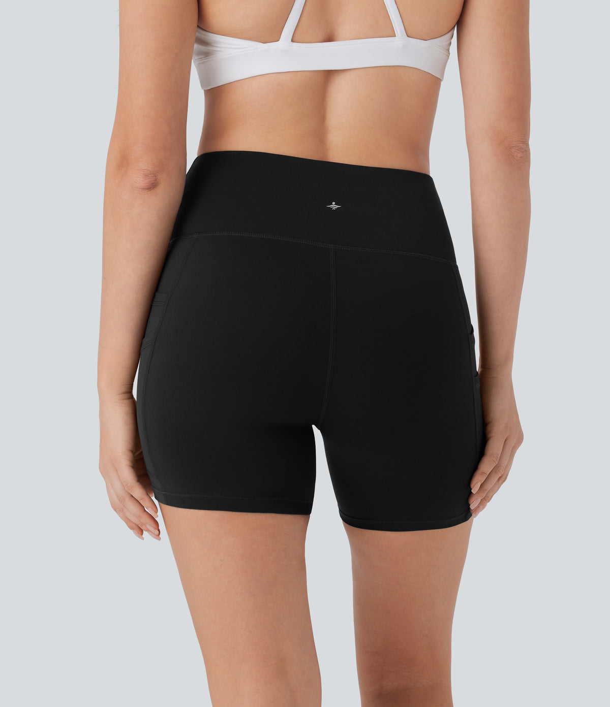High Waisted Double Pockets Yoga Biker Shorts 5'' — Black — view 2