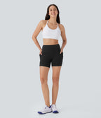 High Waisted Double Pockets Yoga Biker Shorts 5'' — Black — view 6