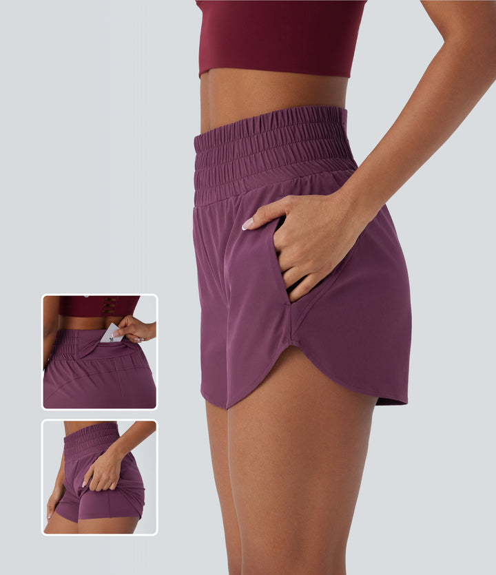 High Waisted Pockets 2-in-1 Curved Hem Quick Dry Running Shorts 3.5' — Amaranth — view 1