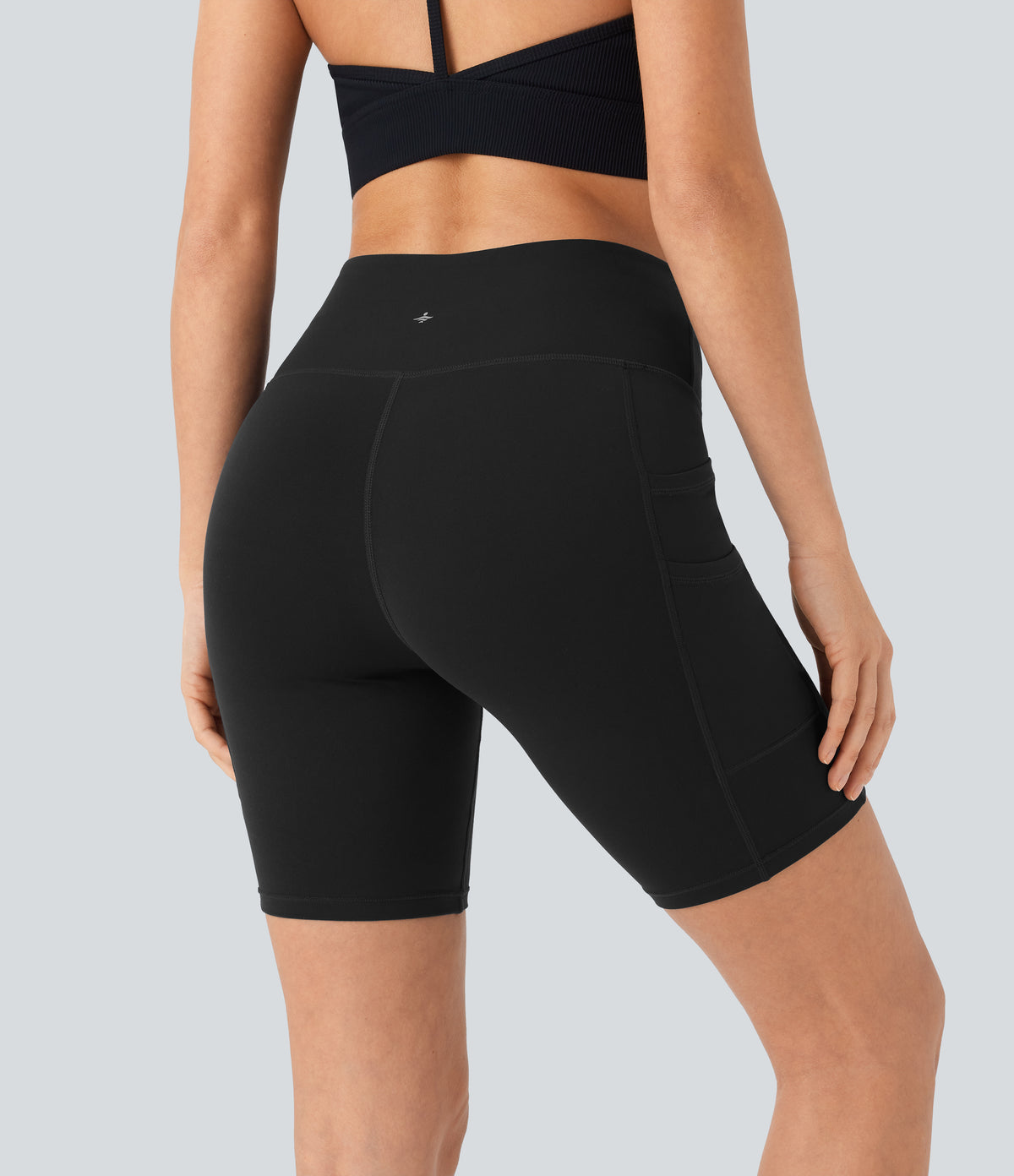High Waisted Double Pockets Yoga Biker Shorts 7''-UPF50+ — Black — view 2