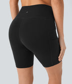 High Waisted Double Pockets Yoga Biker Shorts 7''-UPF50+ — Black — view 5