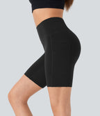 High Waisted Double Pockets Yoga Biker Shorts 7''-UPF50+ — Black — view 4