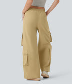 Mid Rise Drawstring Pockets Wide Leg Cargo Casual Trousers — Moonstone — view 2