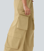 Mid Rise Drawstring Pockets Wide Leg Cargo Casual Trousers — Moonstone — view 6