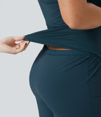 Backless Twisted Flare Dance Plus Size Active Dress-Longer Length-Edition — Majolica Blue — view 4