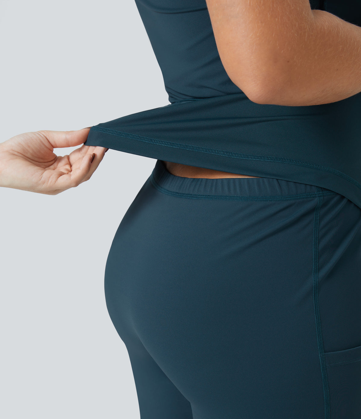 Backless Twisted Flare Dance Plus Size Active Dress-Longer Length-Edition — Majolica Blue — view 4