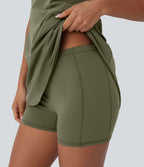 Plush Cut Out Pocket 2-Piece Mini Yoga Active Dress — Grass Grey Green — view 6