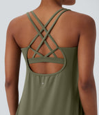Plush Cut Out Pocket 2-Piece Mini Yoga Active Dress — Grass Grey Green — view 4