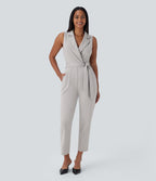Sleeveless Pockets Belted Tapered Work Jumpsuit — Dawn Blue — view 1