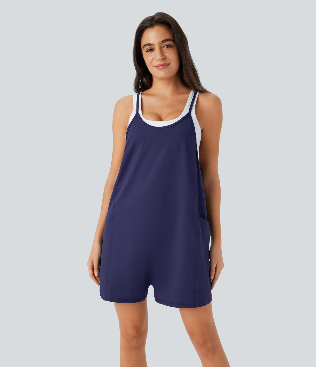 Adjustable Strap Side Pockets Casual Jumpsuit — Black Iris — view 1
