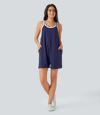 Adjustable Strap Side Pockets Casual Jumpsuit — Black Iris — view 8