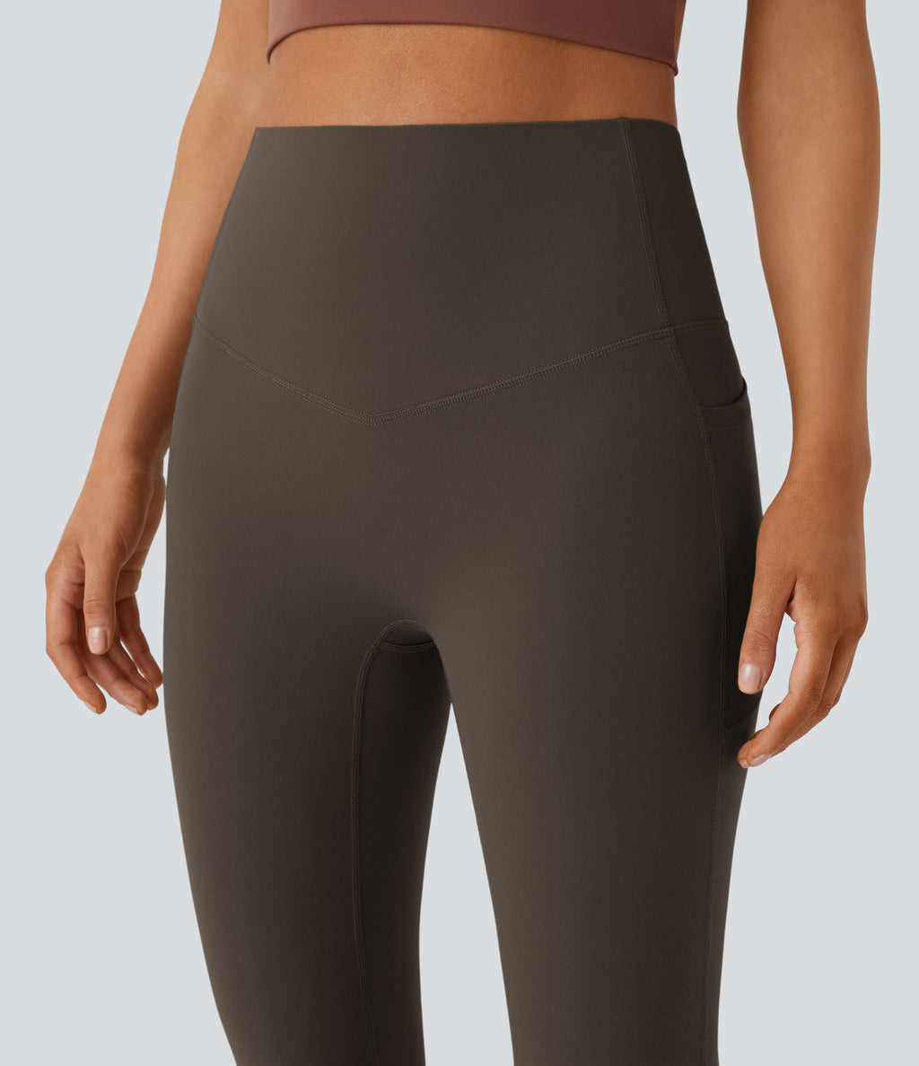 High Waisted Tummy Control Pocket Shaping Yoga Bootcut Leggings — Chocolate Torte — view 6