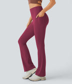 High Waisted Tummy Control Pocket Shaping Yoga Bootcut Leggings — Red Plum — view 20