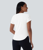 QuickDry Round Neck Short Sleeve Contrast Mesh Curved Hem Running Sports Top — White — view 2
