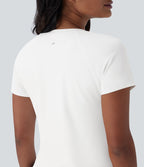 QuickDry Round Neck Short Sleeve Contrast Mesh Curved Hem Running Sports Top — White — view 4