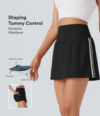 QuickDry High Waisted Tummy Control 2-in-1 Color Block Mini Pickleball Skirt with Pocket — Black — view 1