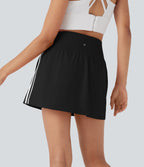 QuickDry High Waisted Tummy Control 2-in-1 Color Block Mini Pickleball Skirt with Pocket — Black — view 2