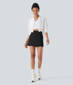 QuickDry High Waisted Tummy Control 2-in-1 Color Block Mini Pickleball Skirt with Pocket — Black — view 7