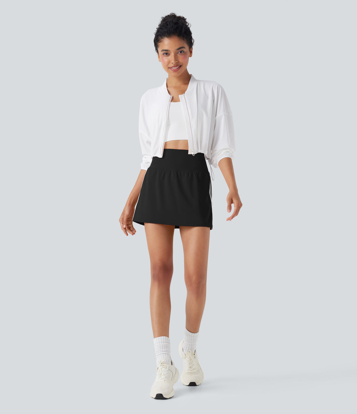QuickDry High Waisted Tummy Control 2-in-1 Color Block Mini Pickleball Skirt with Pocket — Black — view 7