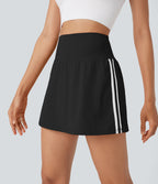QuickDry High Waisted Tummy Control 2-in-1 Color Block Mini Pickleball Skirt with Pocket — Black — view 6