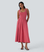 Sleeveless Cut Out Quick Dry Maxi Casual Dress-Front and Back Wearable — Kapok Red — view 3