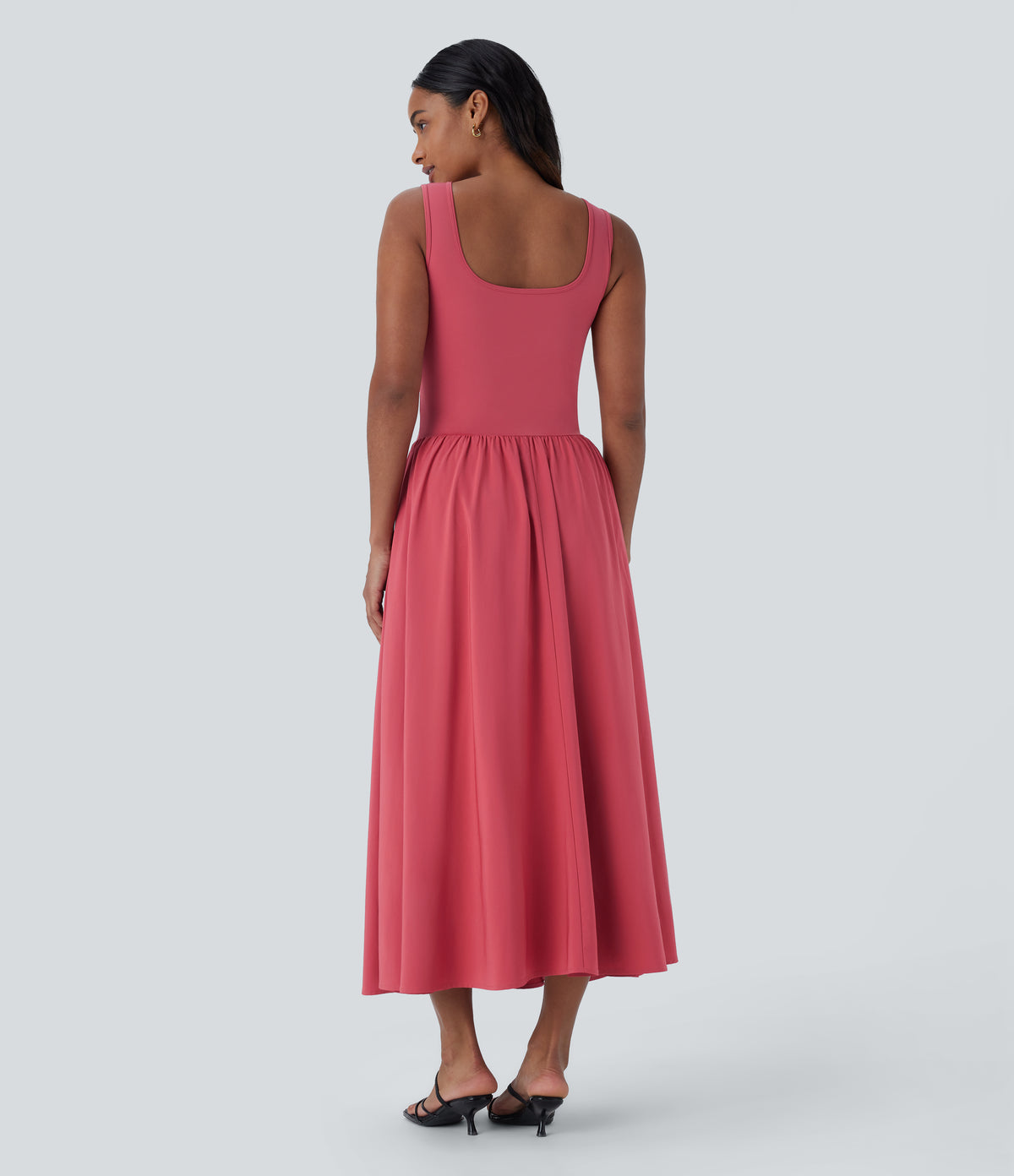 Sleeveless Cut Out Quick Dry Maxi Casual Dress-Front and Back Wearable — Kapok Red — view 2