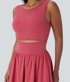 Sleeveless Cut Out Quick Dry Maxi Casual Dress-Front and Back Wearable — Kapok Red — view 7