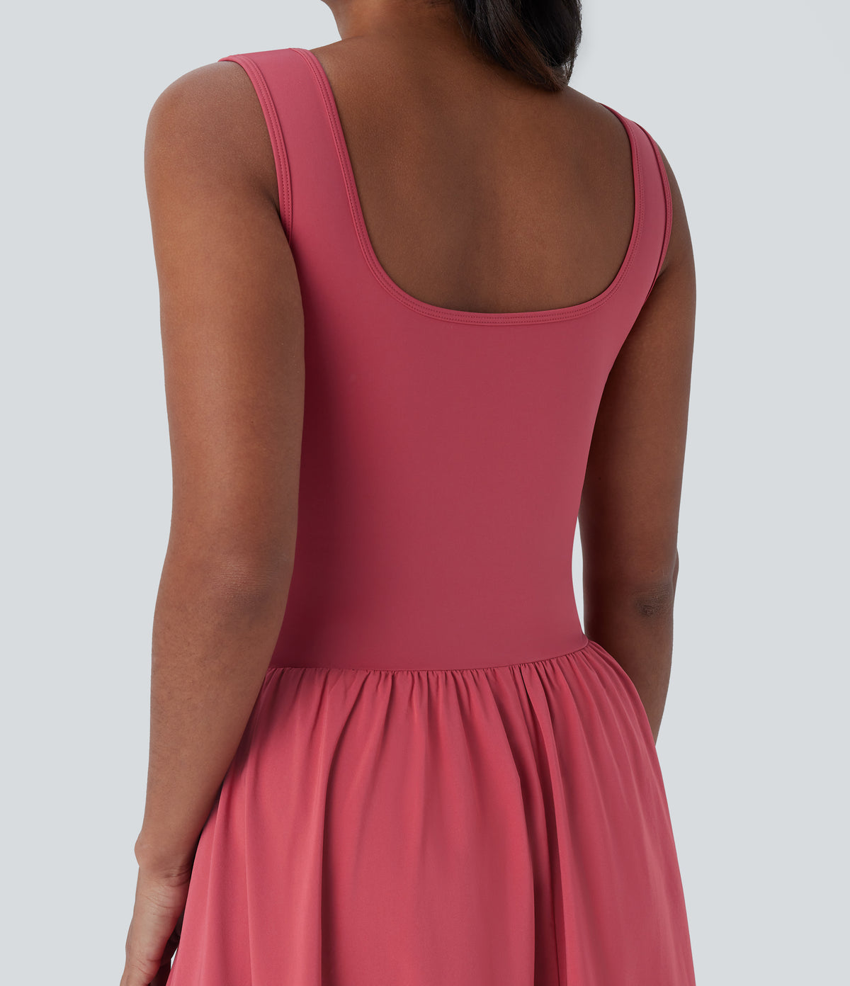 Sleeveless Cut Out Quick Dry Maxi Casual Dress-Front and Back Wearable — Kapok Red — view 6