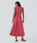 Sleeveless Cut Out Quick Dry Maxi Casual Dress-Front and Back Wearable — Kapok Red — view 4