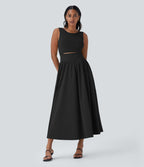 Sleeveless Cut Out Quick Dry Maxi Casual Dress-Front and Back Wearable — Black — view 9
