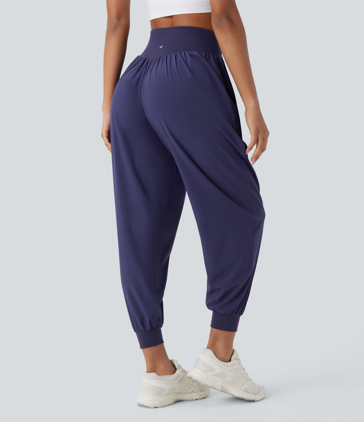 Crossover High Waisted Side Pockets Quick Dry Yoga Joggers — Black Diamond Blue — view 2