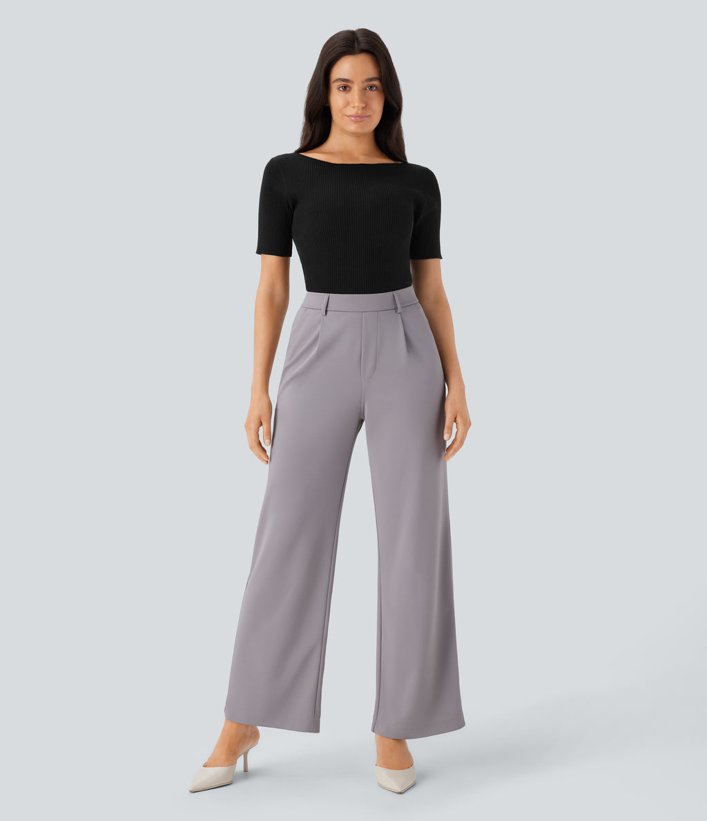 Boat Neck Short Sleeve Slim Work Jumper — Black — view 6