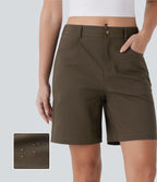 Water Repellent Mid Rise Button Zipper Multiple Pockets Hiking Shorts 7'' — Deep Sage — view 1