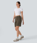 Water Repellent Mid Rise Button Zipper Multiple Pockets Hiking Shorts 7'' — Deep Sage — view 6