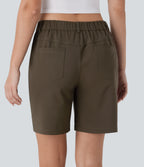 Water Repellent Mid Rise Button Zipper Multiple Pockets Hiking Shorts 7'' — Deep Sage — view 5