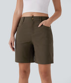 Water Repellent Mid Rise Button Zipper Multiple Pockets Hiking Shorts 7'' — Deep Sage — view 3