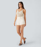 V Neck Backless Cut Out Casual Jumper Knit Linen-Feel Tank Vest Top — Light Beige — view 6