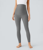 Super High Waisted Back Crossover Pocket 7/8 Yoga Maternity Leggings — Steel Gray — view 3