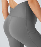 Super High Waisted Back Crossover Pocket 7/8 Yoga Maternity Leggings — Steel Gray — view 4