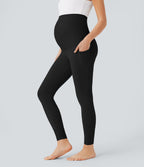 Super High Waisted Back Crossover Pocket 7/8 Yoga Maternity Leggings — Black — view 8