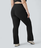 High Waisted Tummy Control Pocket Shaping Yoga Bootcut Plus Size Leggings — Black — view 2