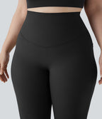 High Waisted Tummy Control Pocket Shaping Yoga Bootcut Plus Size Leggings — Black — view 4