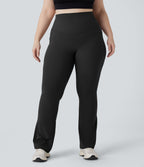 High Waisted Tummy Control Pocket Shaping Yoga Bootcut Plus Size Leggings — Black — view 3