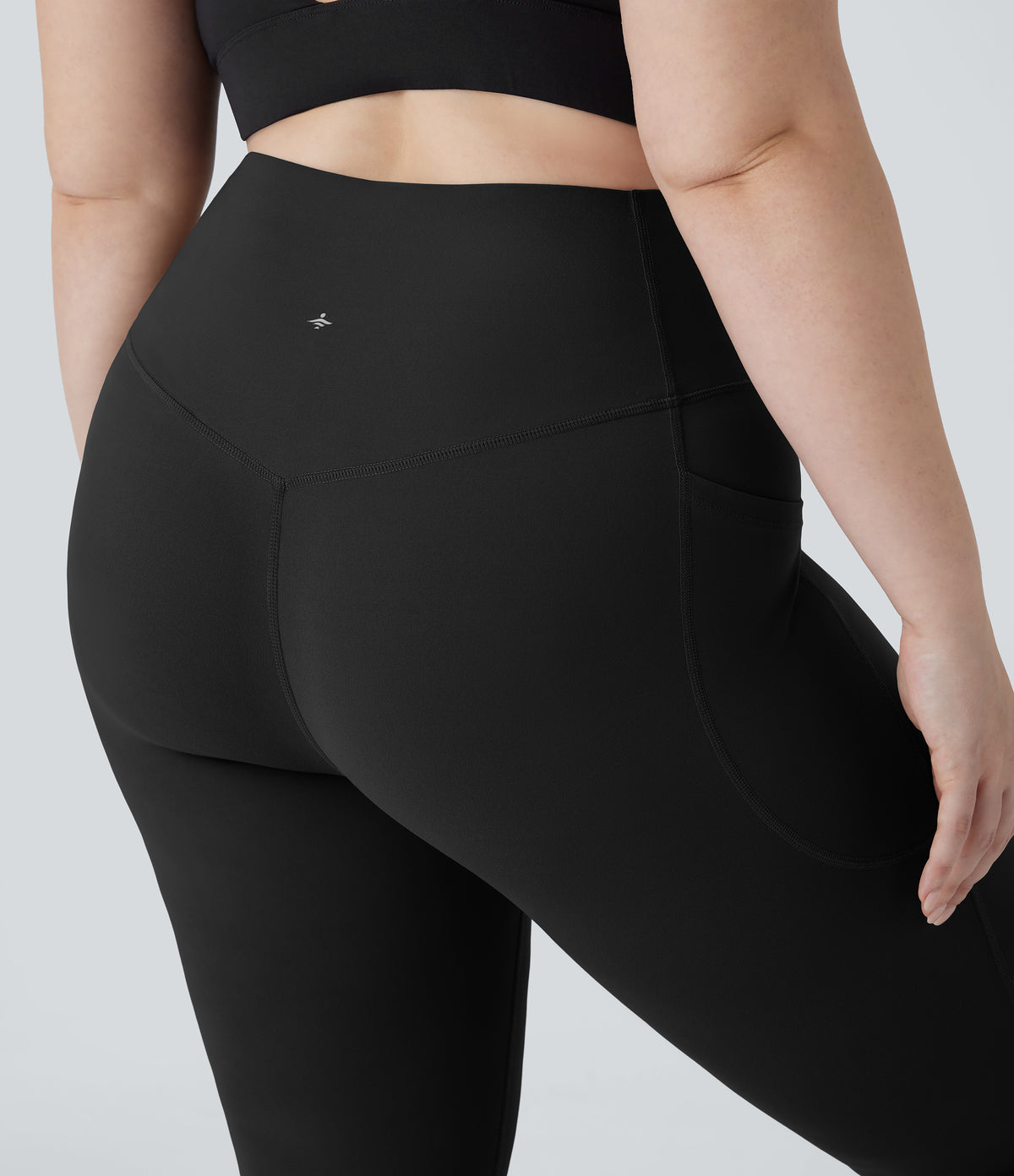 High Waisted Tummy Control Pocket Shaping Yoga Bootcut Plus Size Leggings — Black — view 6