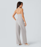 Halter Adjustable G-hook Flap Pockets Jumpsuit — Dawn Blue — view 2
