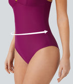Deep V Neck Backless Adjustable Straps Tummy Control One Piece Swimsuit — Raspberry Radiance — view 7