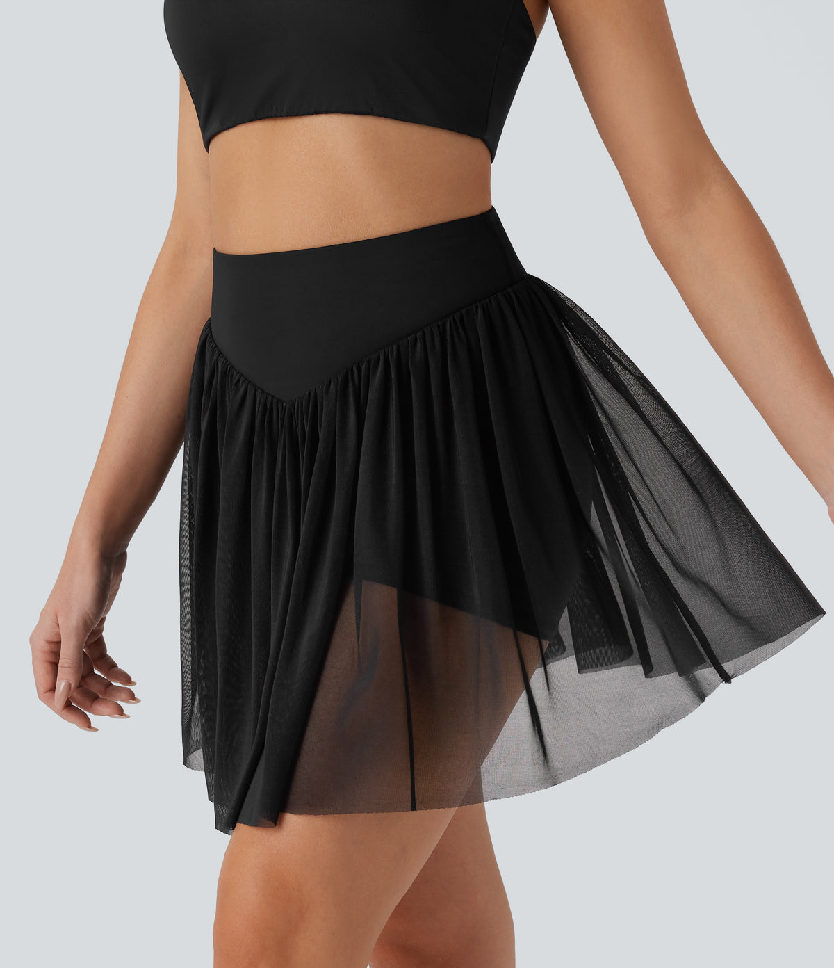 High Waisted Tummy Control 2-in-1 Pocket Mesh Mini Pickleball Skirt — Carbon Black — view 3
